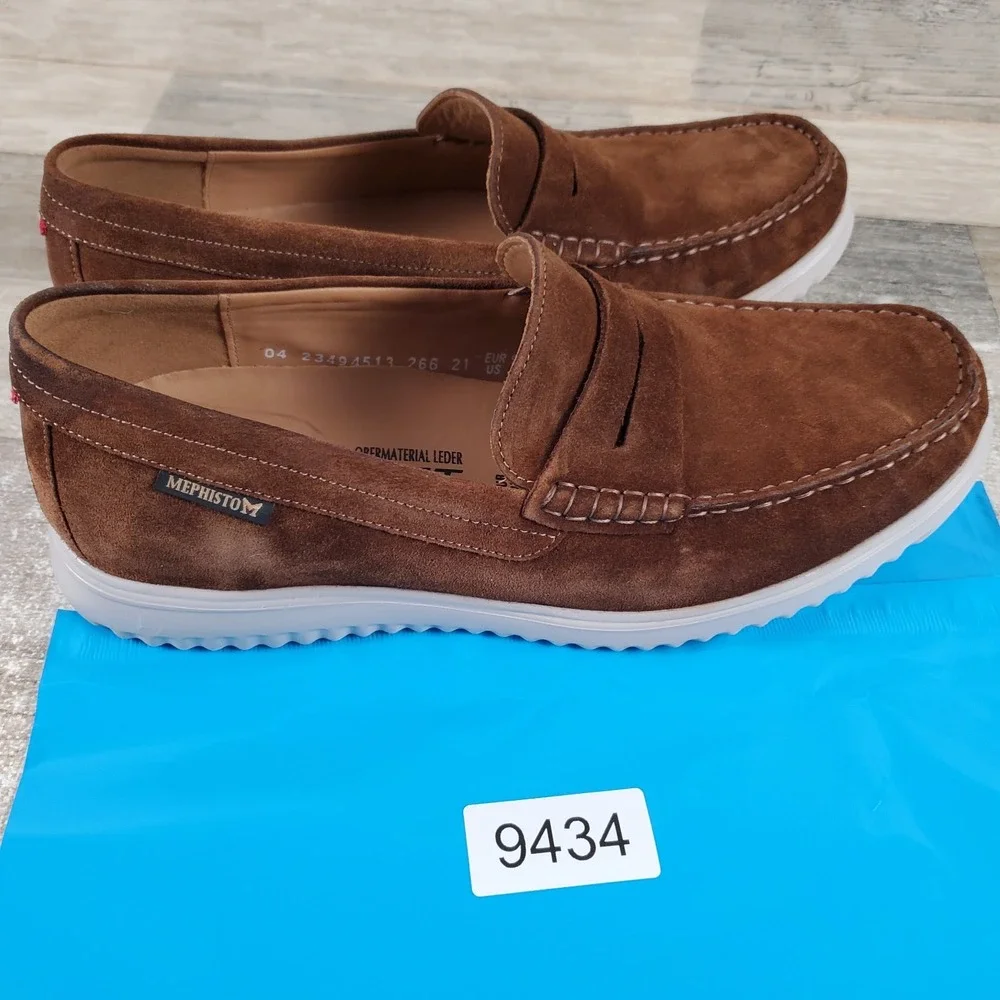 Mephisto Titouan Mens Penny Loafer Shoes Sz 10 Brown White Suede Leather Slip On